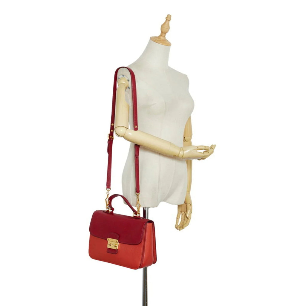 Miu Red Bag Orange Miu (Good) Shoulder MIUMIU Miu Ladies Madras Pre-Owned Bicolor Leather Handbag RN0726