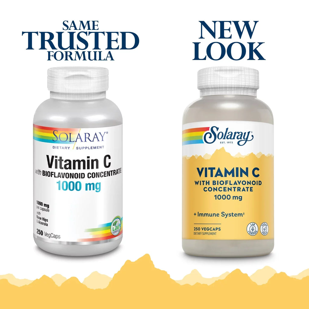Bioflavonoid with Vitamin Healthy Function, 250 VegCaps Nails Support, Concentrate C Immune & Hair Solaray Skin, 1000mg,
