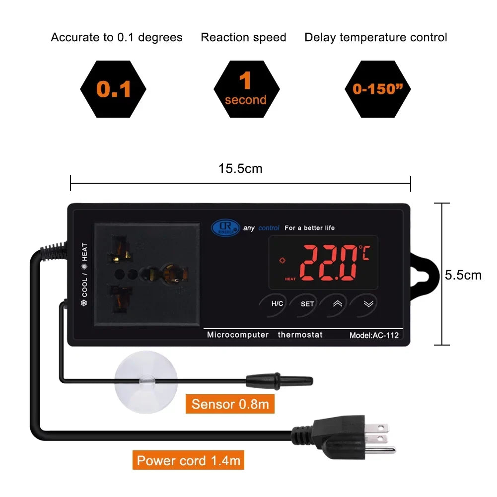 Home & Cooling Brewing Heating Freezer Green Mode Thermostat Incubation Reptiles Outlet Reptile Temperature House Controlled for Lepmerk Thermostat Chest with -40℃~110℃ Controller Digital Plug