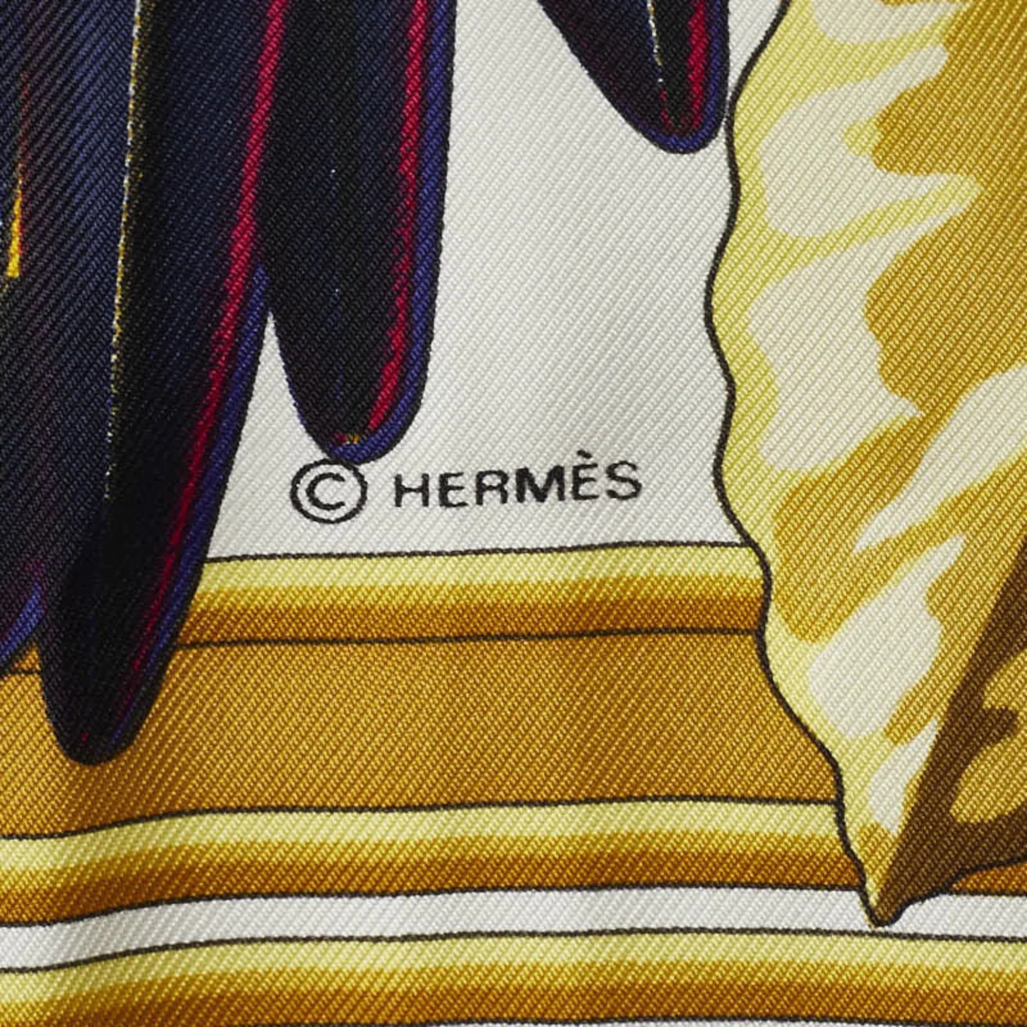 Pre-Owned Scarf Parrot (Good) Carre90 HERMES Perroquets Silk Bird Hermes Les Gold Ladies Navy detail Muffler