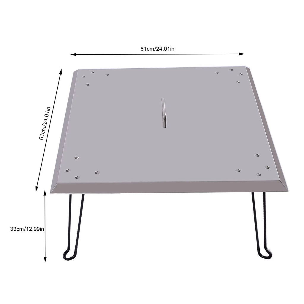 Stainless Pit Legs with Miumaeov Down Burner Fire Heat 24*24in and Heat Fire to Push Steel Foldable Cover Out Pit Deflector Square