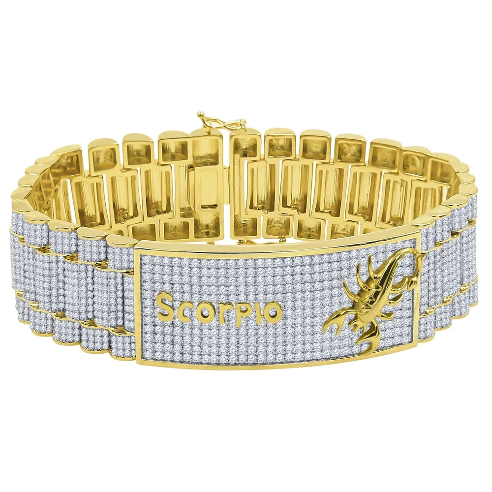 8.5'' Mens Scorpio Sign Gold 14K Zodiac Horoscope Diamond Astrology Bracelet Finish Simulated