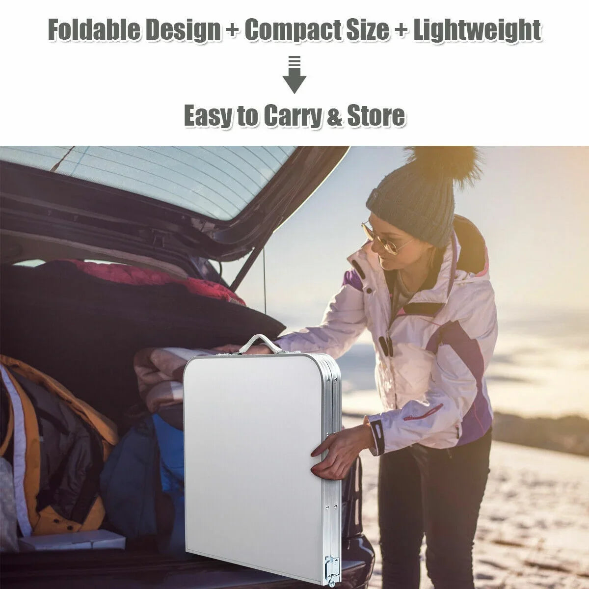 Grey Camping and with Height Adjustable Folding Organizer Aluminum Table Frame Storage