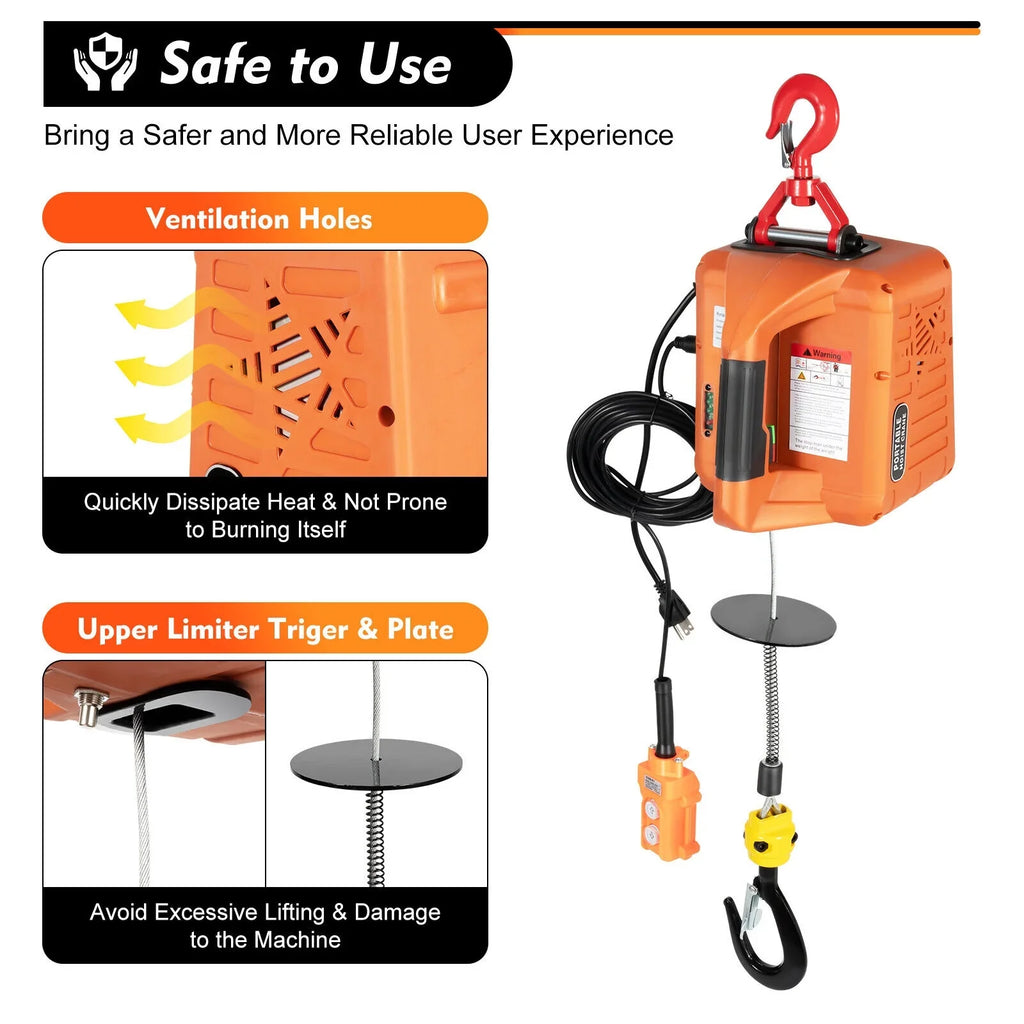 300kg/660 lbs Crane Winches W/ Electric Lift Hoist 3-in-1 Portable Remote Winch