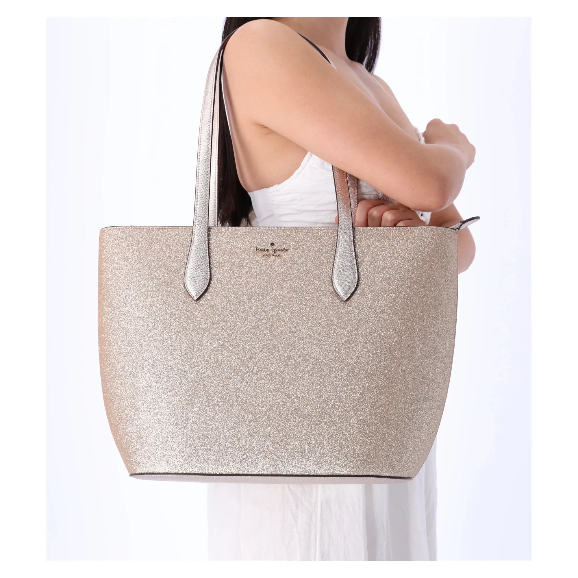 Holiday Tote Kate Top Bag Gold Spade Shoulder Glimmer Zip Large Glitter
