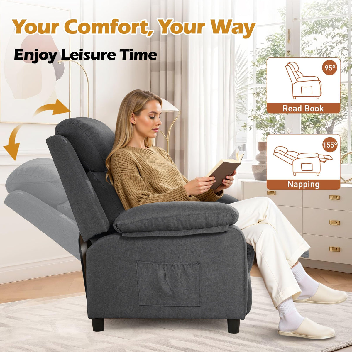 Korser Recliner Chair, Living Room Chairs for Adults