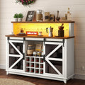 HOMCOM Farmhouse Coffee Bar Cabinet LED Lights 55" Distressed White