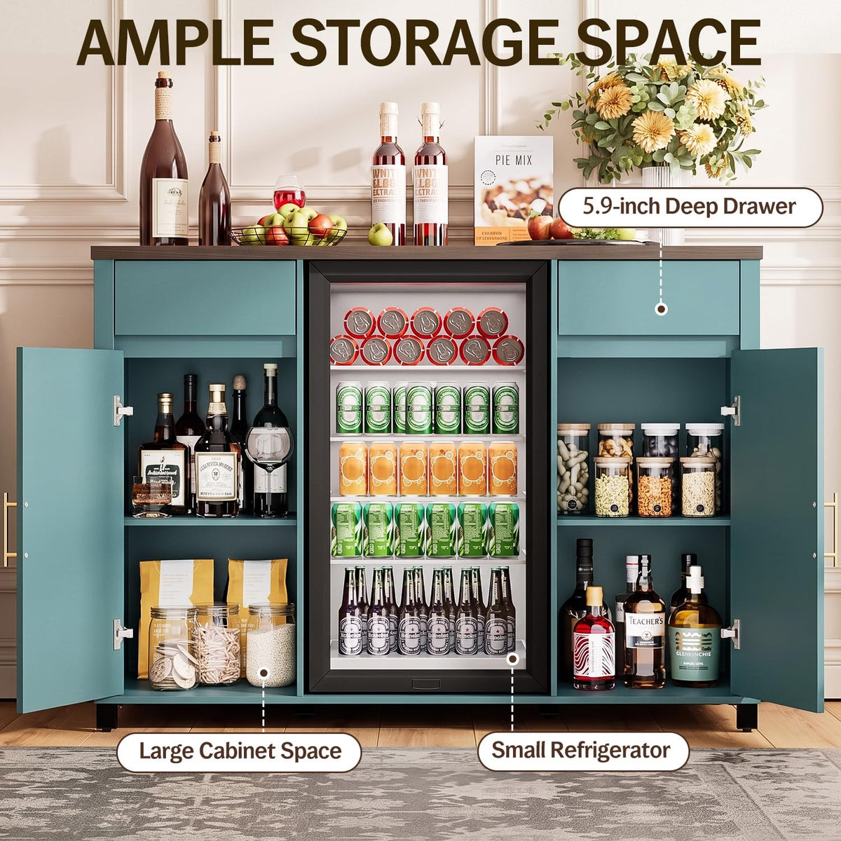 Tornivk 53" Large Coffee Bar Cabinet with Fridge Space, Black