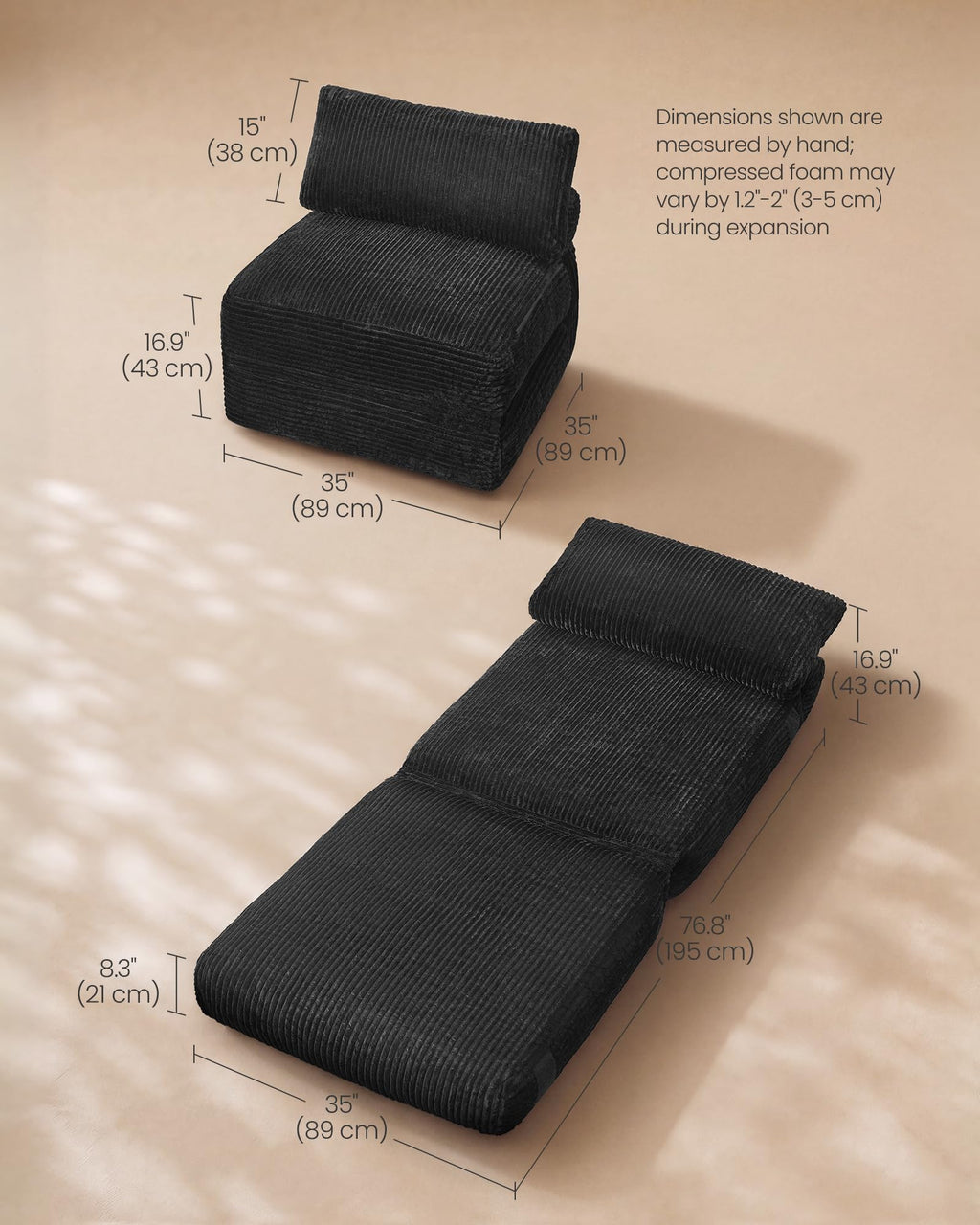 VASAGLE Folding Sofa Bed, Convertible Chair Bed with Pillow, Sleeper Chair