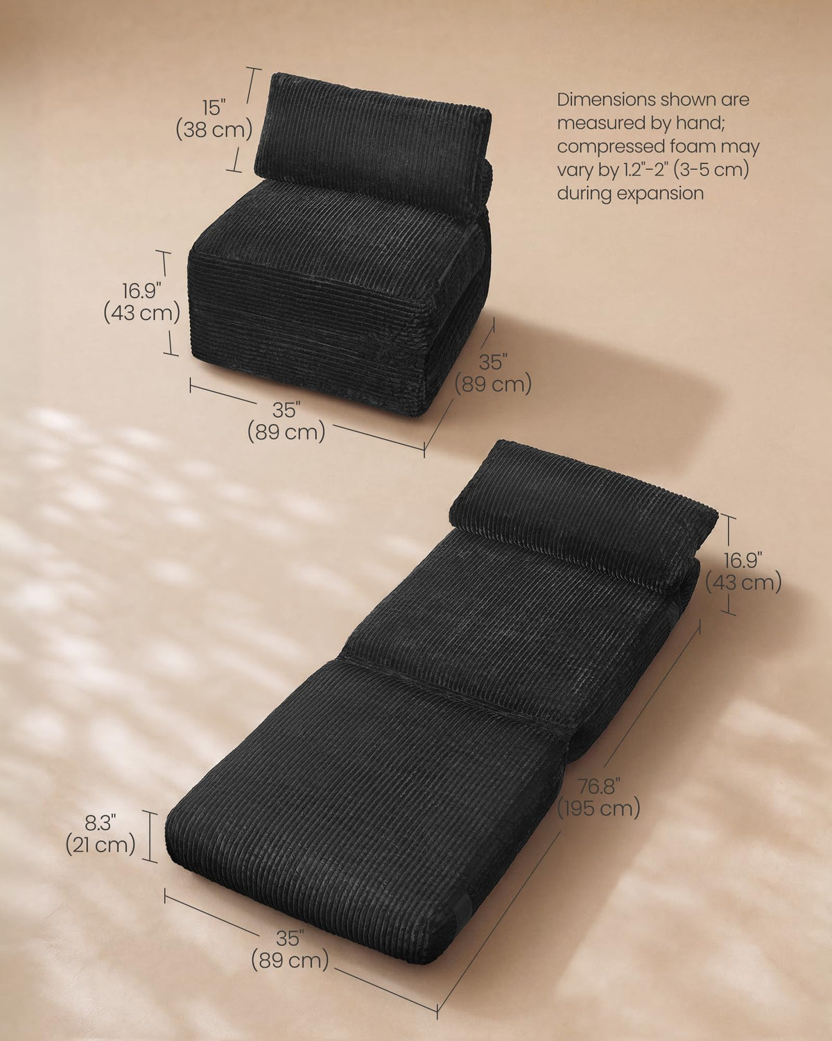 VASAGLE Folding Sofa Bed, Convertible Chair Bed with Pillow, Sleeper Chair