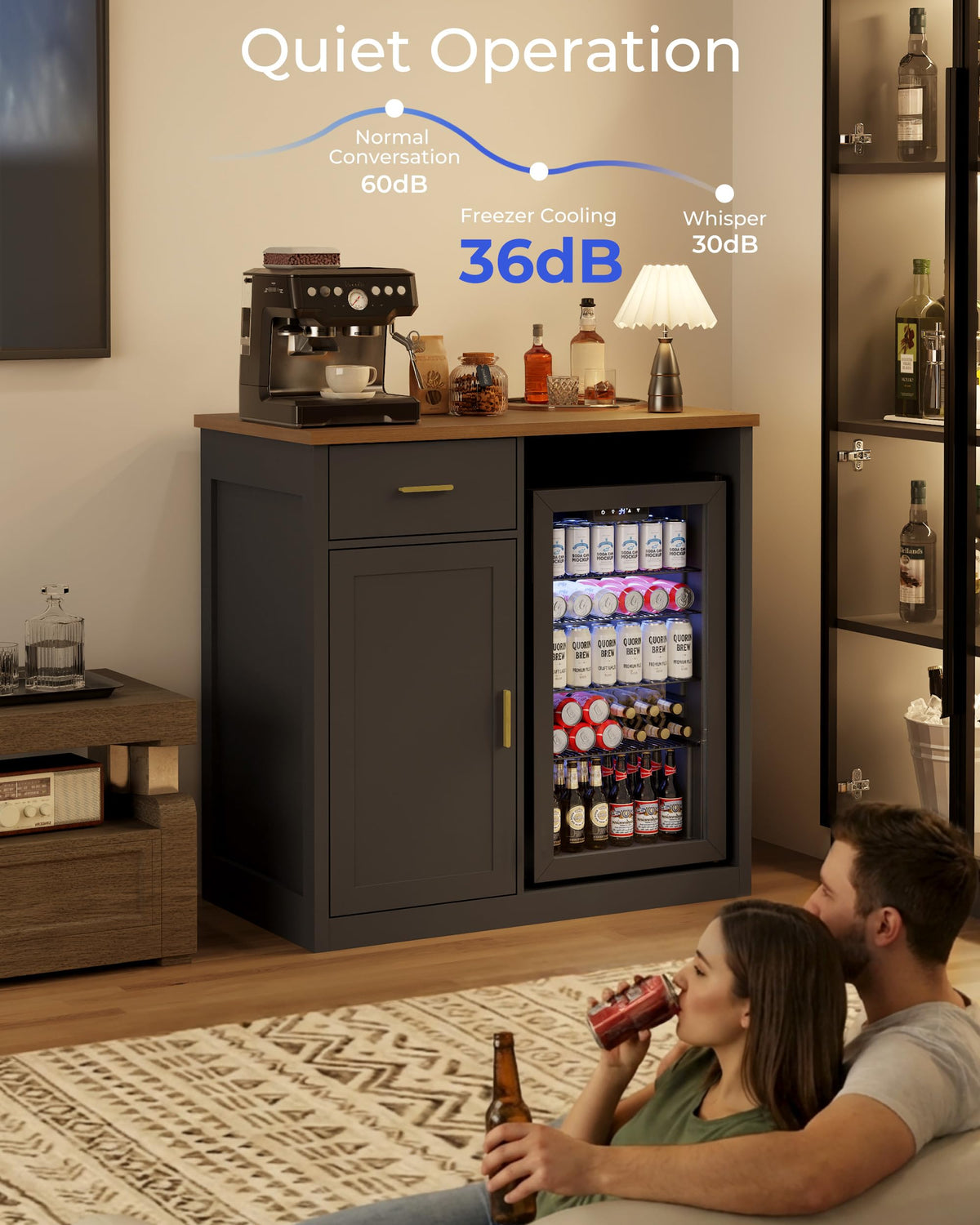 Mini Fridge Cabinet, Coffee Bar Cabinet with Fridge Space (Not Included)