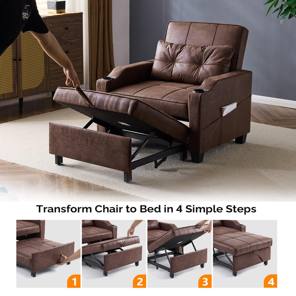 VINGLI Convertible Sleeper Chair Bed, Pull Out Sofa Couch for Living Room