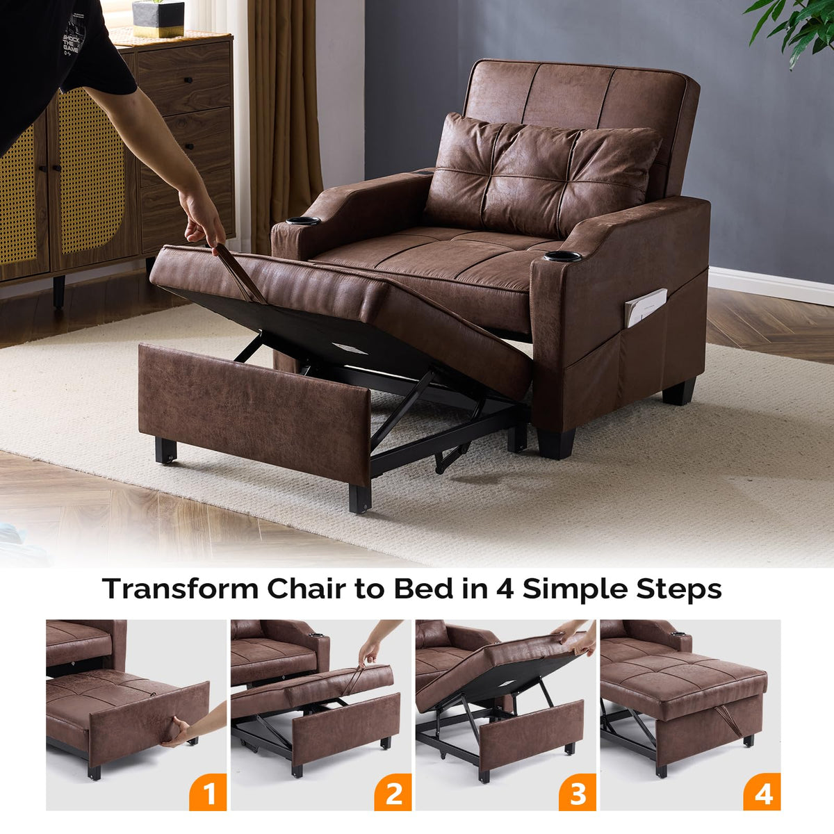 VINGLI Convertible Sleeper Chair Bed, Pull Out Sofa Couch for Living Room