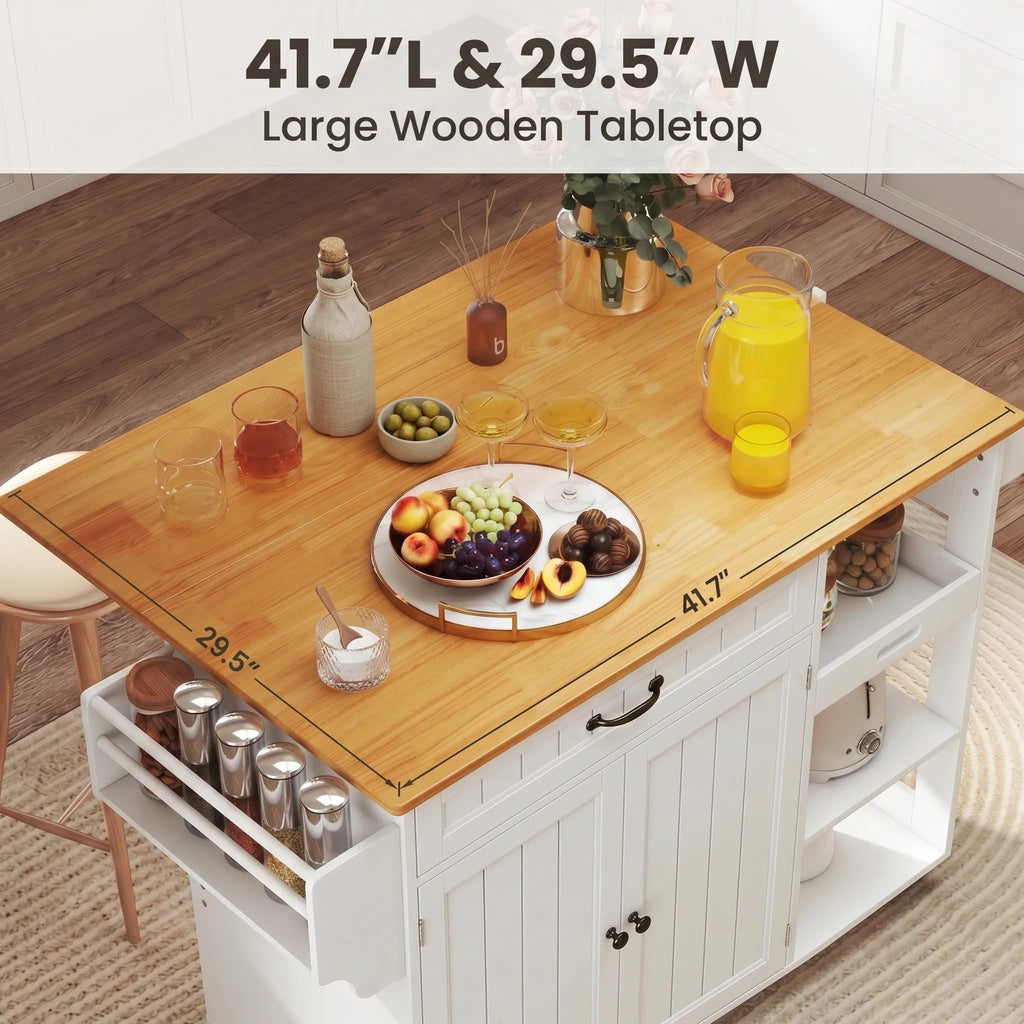 Gizoon 41.7" W Kitchen Island with Storage, Kitchen Island with Drop Leaf