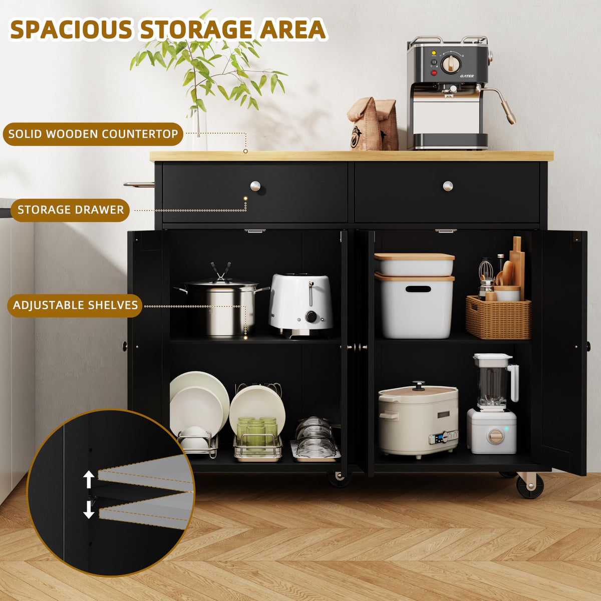 SUNLEI Kitchen Island with Storage, Kitchen Island on Wheels with Drop Leaf, Rolling Kitchen Island Cart with Cabinet and Drawers, Mobile Kitchen Storage Cart for Dining Room, White