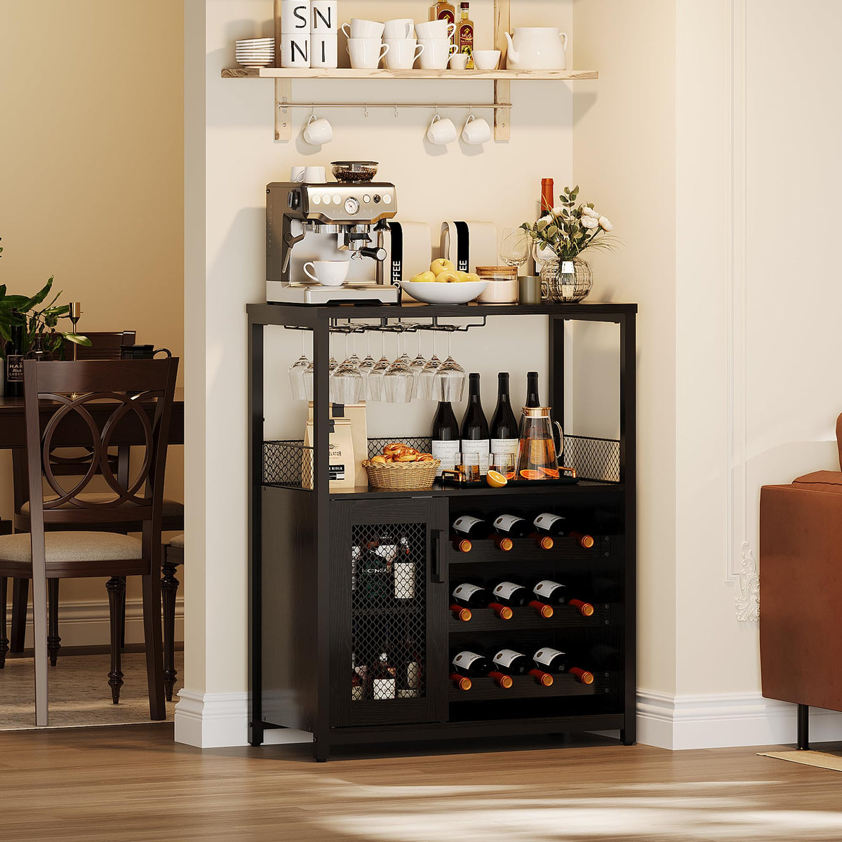 GarveeHome Wine Bar Cabinet with LED Lights, Liquor Cabinet with Storage