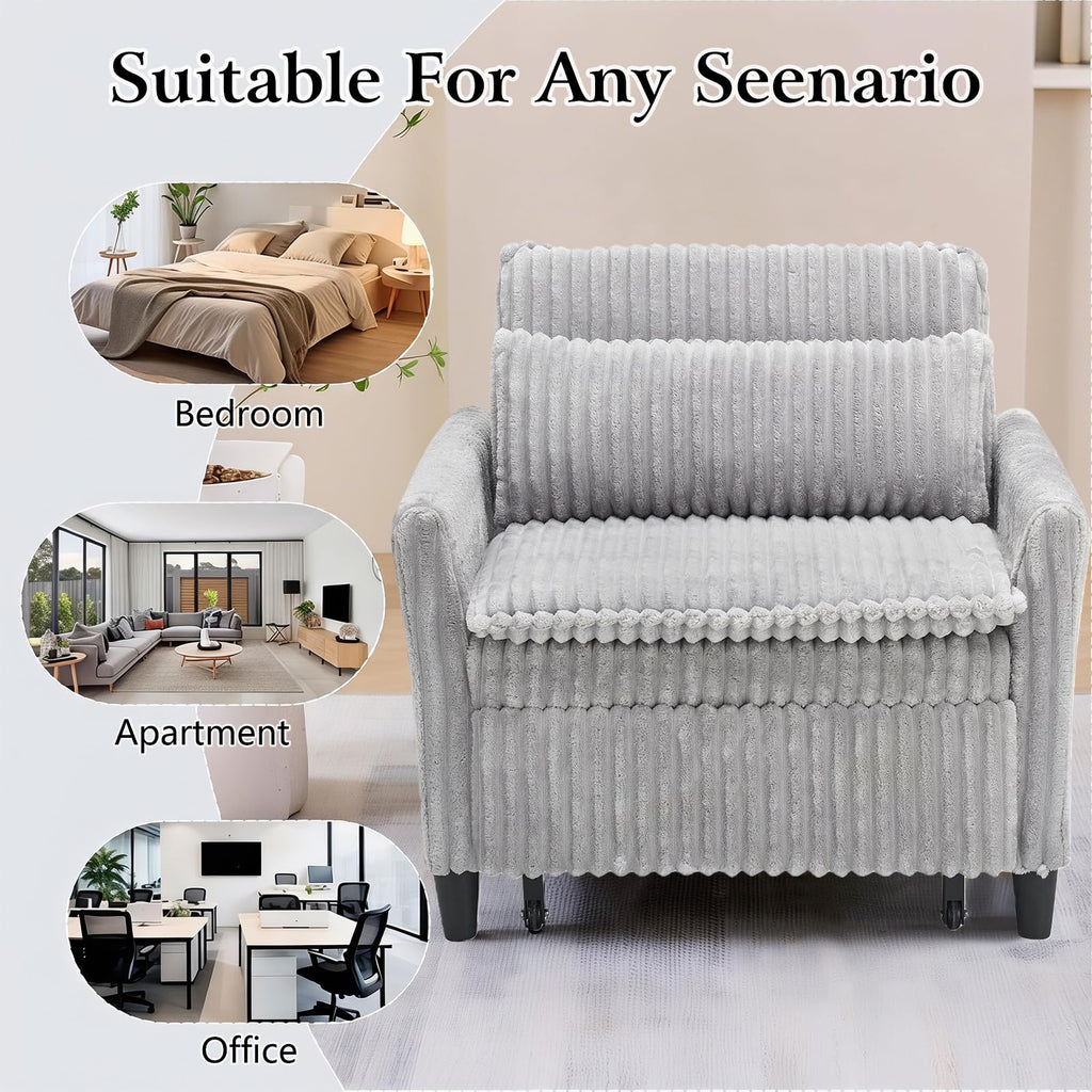 32" Convertible Sofa Chair Bed, 3âinâ1 Pullâout Sleeper Chair with Corduroy Fabric, Adjustable Backrest & Side Storage Pockets, SpaceâSaving Design for Living Room, Apartment, Bedroom (Yellow)