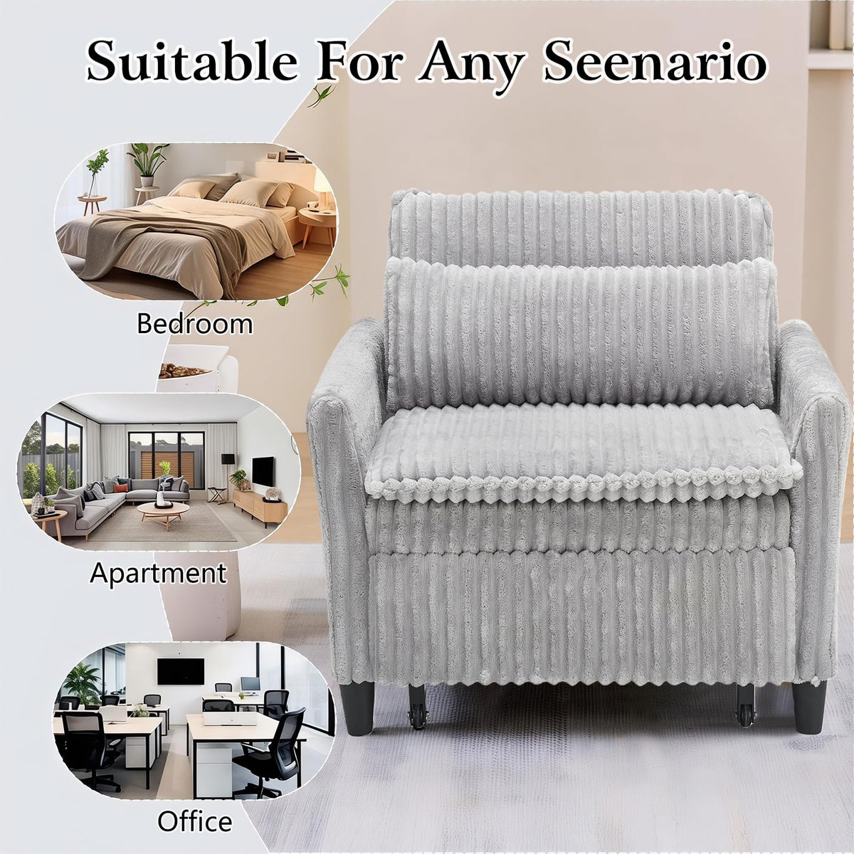 32" Convertible Sofa Chair Bed, 3âinâ1 Pullâout Sleeper Chair with Corduroy Fabric, Adjustable Backrest & Side Storage Pockets, SpaceâSaving Design for Living Room, Apartment, Bedroom (Yellow)