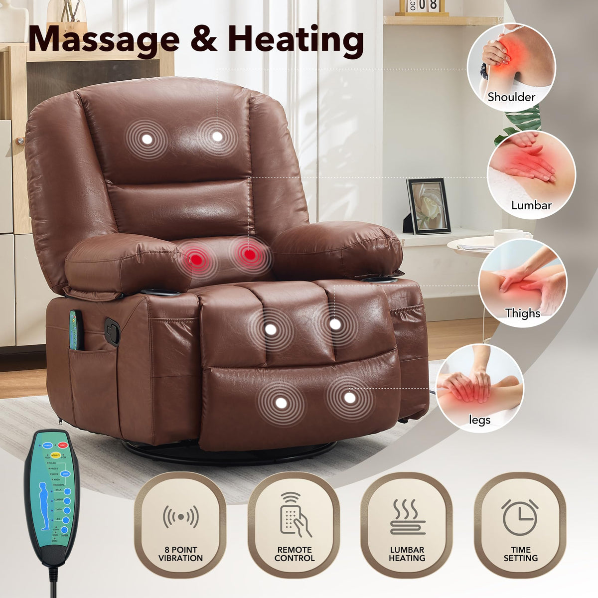 Garvee Oversized Recliner Chair,Extra Wide 360Â° Swivel Rocker Massage Heat