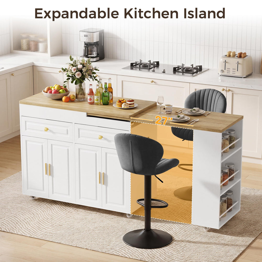 3-in-1 Extendable Kitchen Island with Extendable and Swivel Dining Table