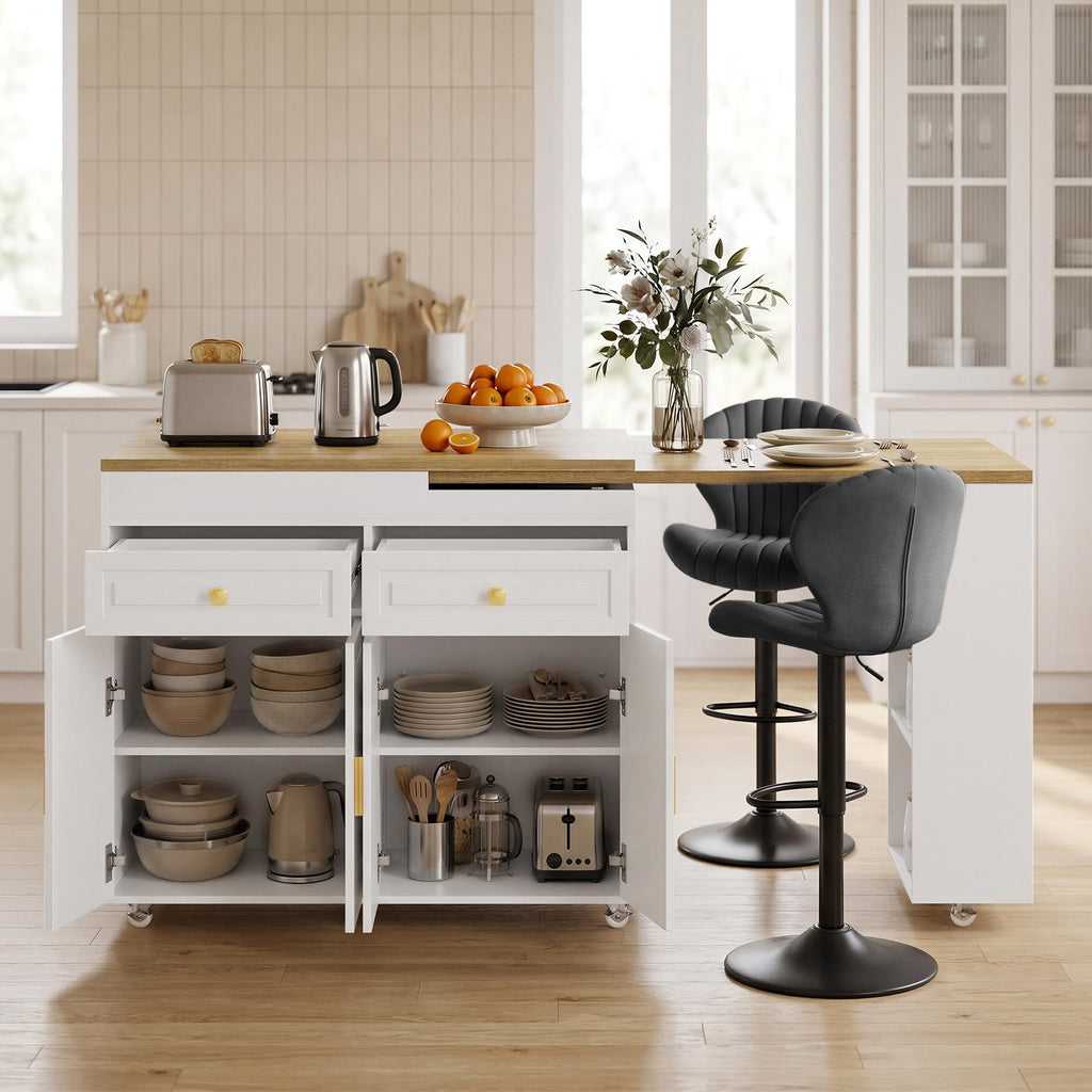 3-in-1 Extendable Kitchen Island with Extendable and Swivel Dining Table
