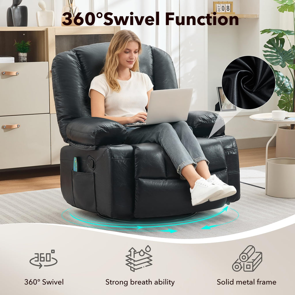 Garvee Oversized Recliner Chair,Extra Wide 360Â° Swivel Rocker Massage Heat