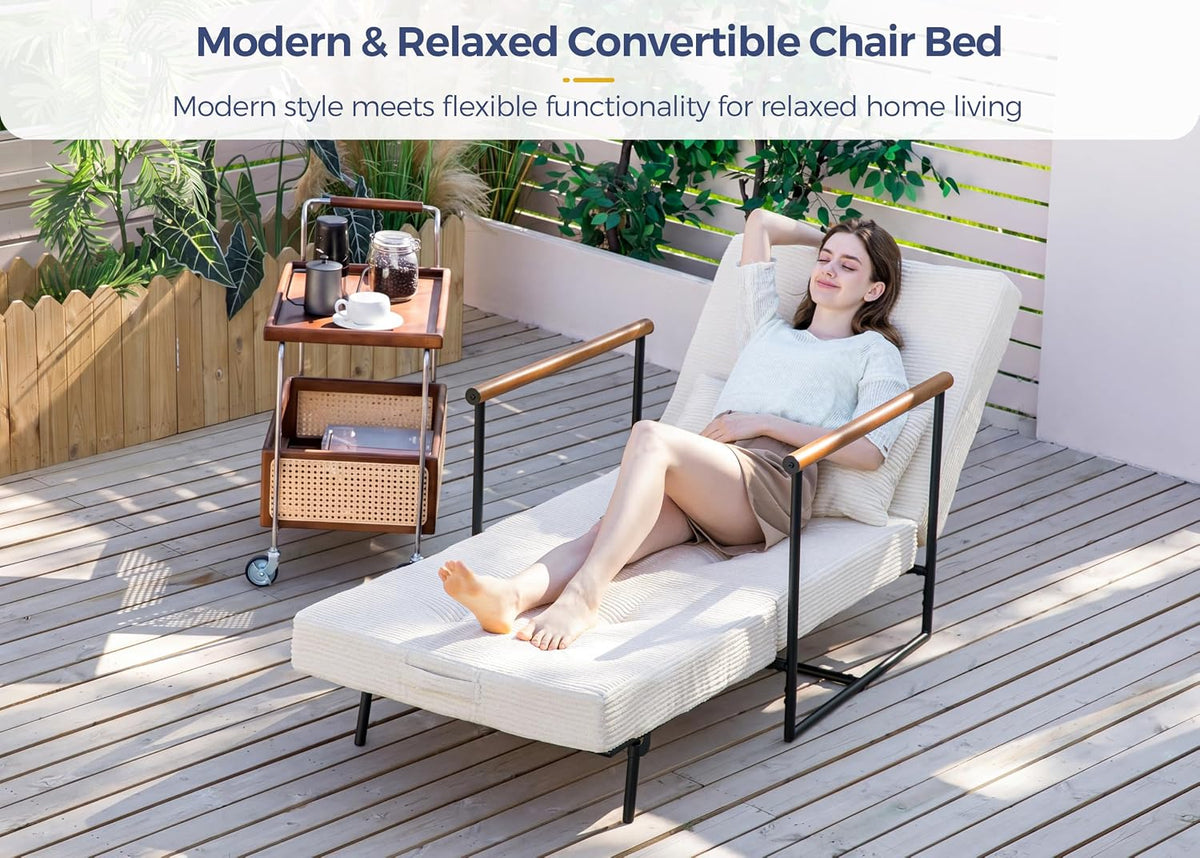 MAXYOYO Chair Bed, Adjustable Sleeper Chair, Single Sofa Bed with Frame