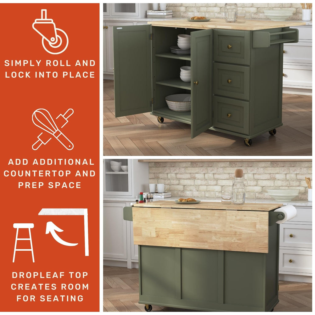 Homestyles Dolly Madison Black Mobile Kitchen Island Cart with Wood Drop Leaf Breakfast Bar