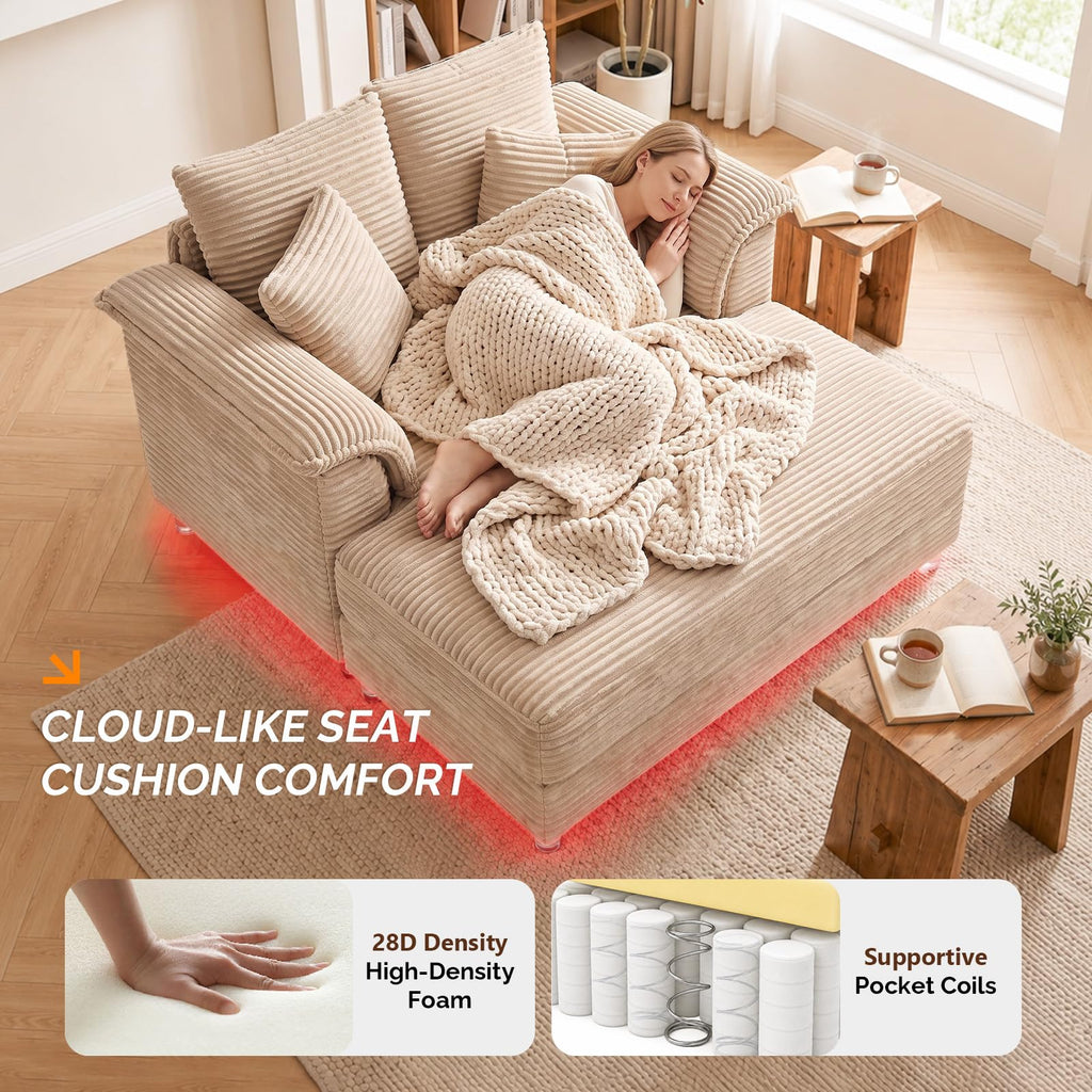 VINGLI 56" Wide Oversized Chaise Lounge Chair with Plush Padded Armrests