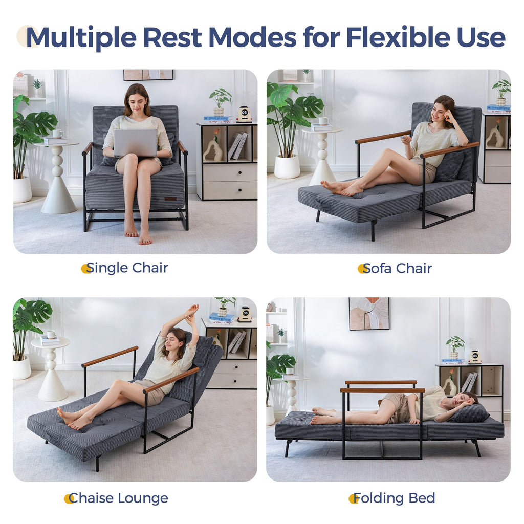MAXYOYO Chair Bed, Adjustable Sleeper Chair, Single Sofa Bed with Frame