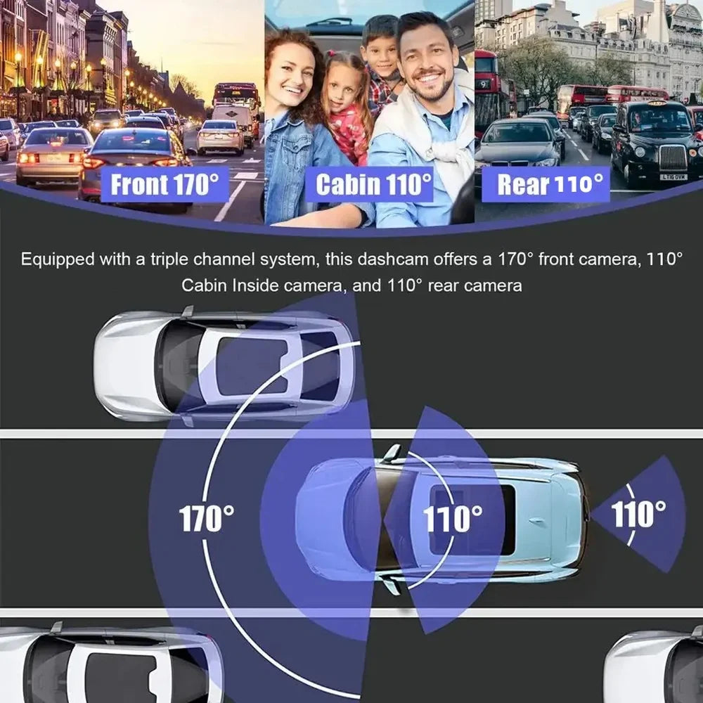 Dashcam, with Vision, Camera Dash G-Sensor, Dash Card, Channel 170° Front 3 and Night Inches Rear Wide Cam Inside, for Angle Super 1080p 3 Detection 128GB Cars Motion