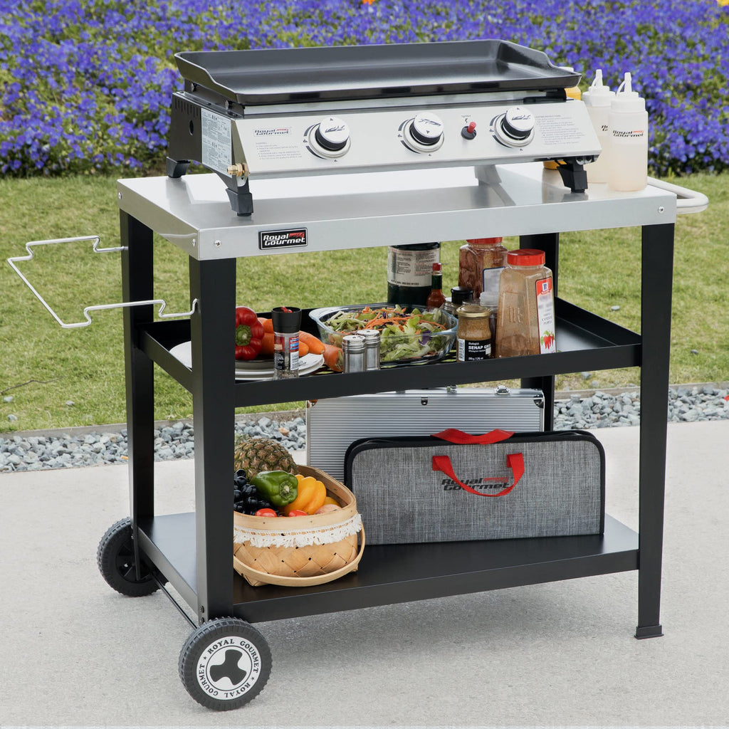 Royal Gourmet PC4401B 3-Tier Dining Cart with Wind Guard, Black
