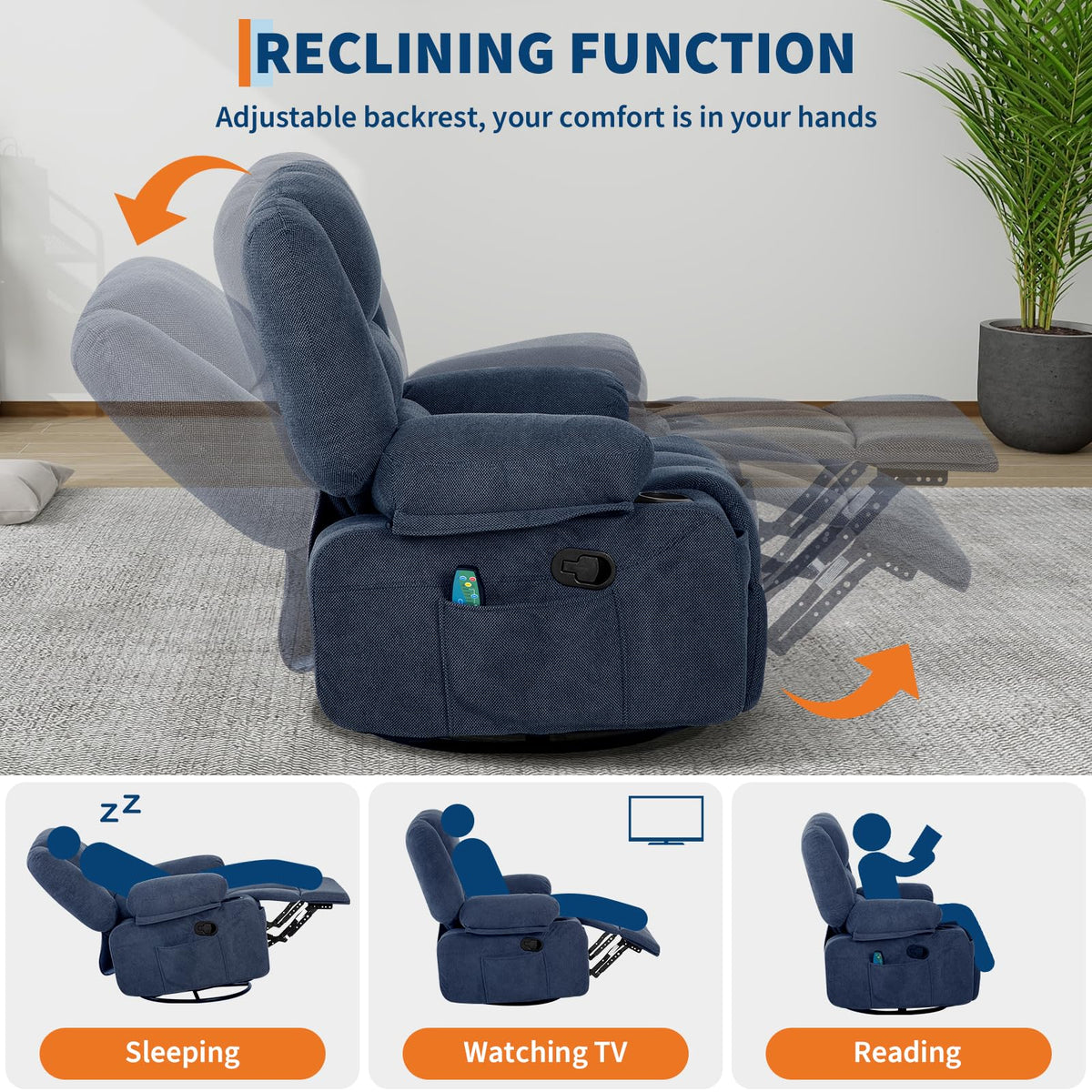Garvee Oversized Recliner Chair,Extra Wide 360Â° Swivel Rocker Massage Heat