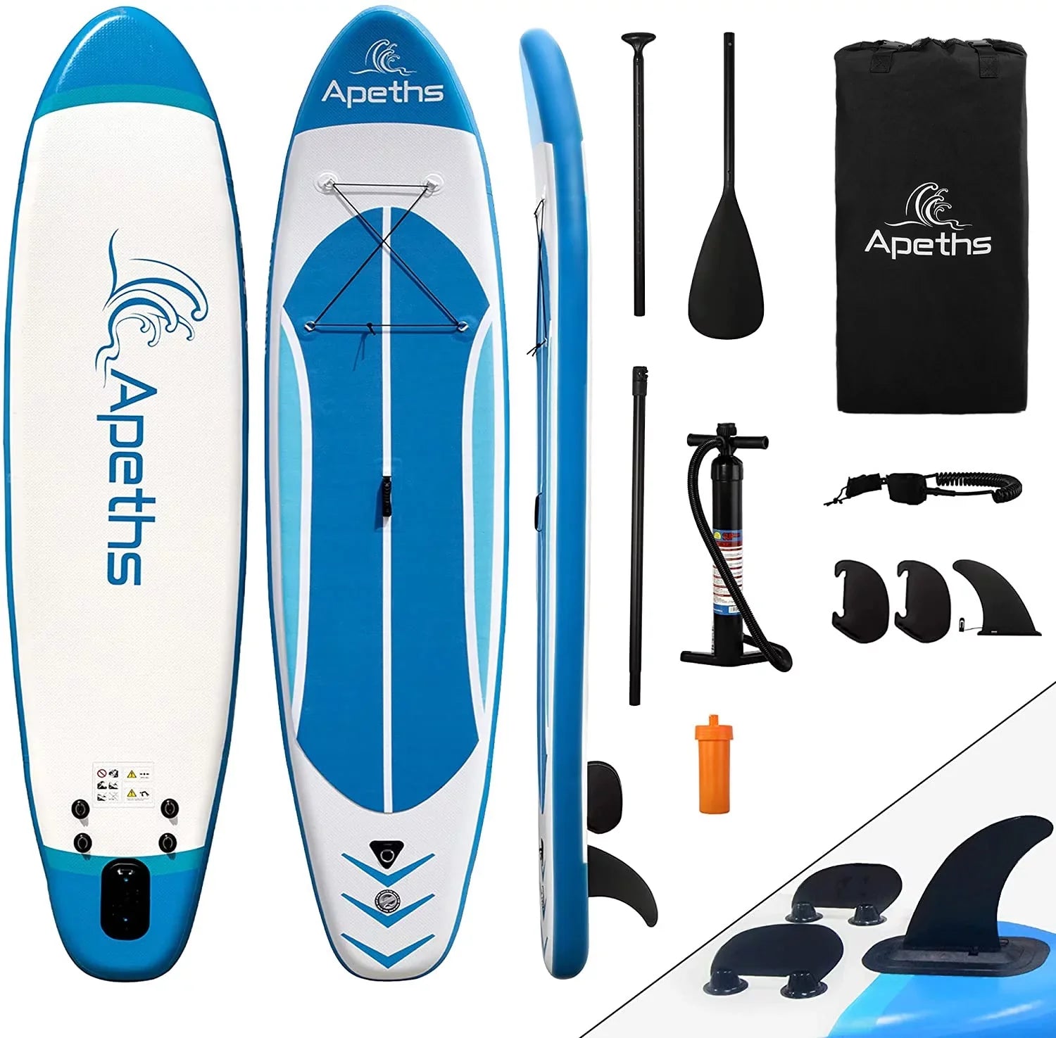 inch Backpack Fins, Adjustable 3 Board Paddle Board & Adults Thick) Paddle, Up Inflatable Carrying (6 with APETHS Pump Stand 8'7" for Board Paddle SUP Accessories