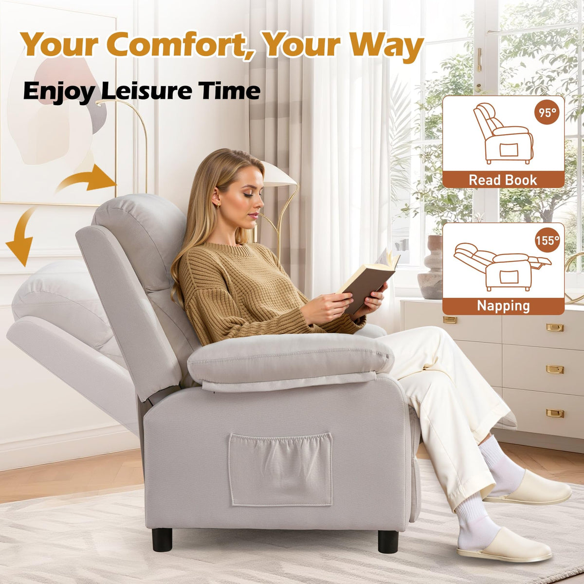Korser Recliner Chair, Living Room Chairs for Adults