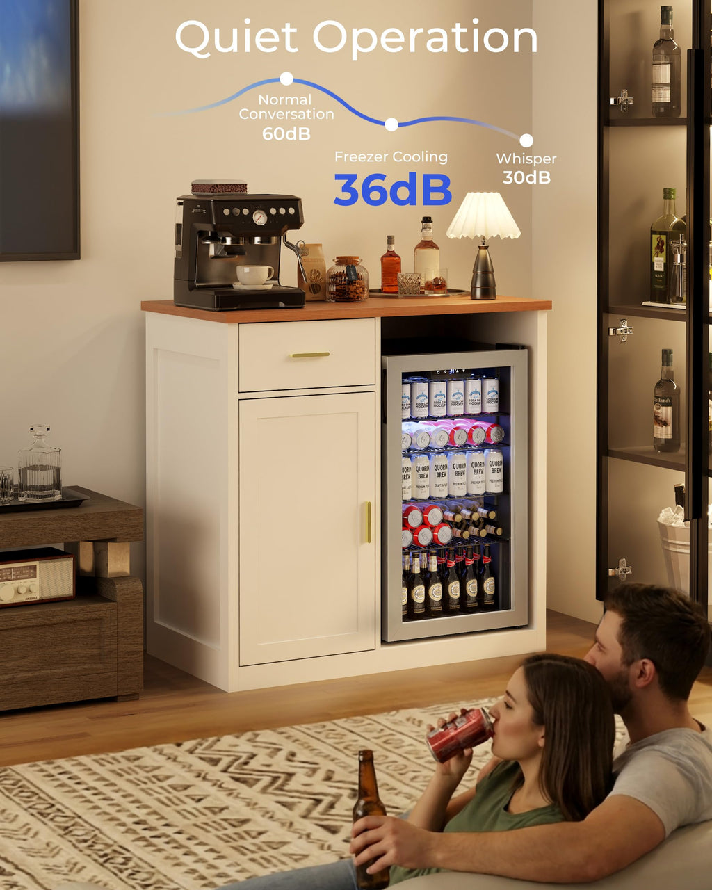 Mini Fridge Cabinet, Coffee Bar Cabinet with Fridge Space (Not Included)