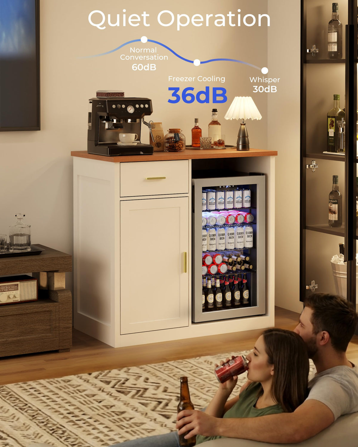Mini Fridge Cabinet, Coffee Bar Cabinet with Fridge Space (Not Included)