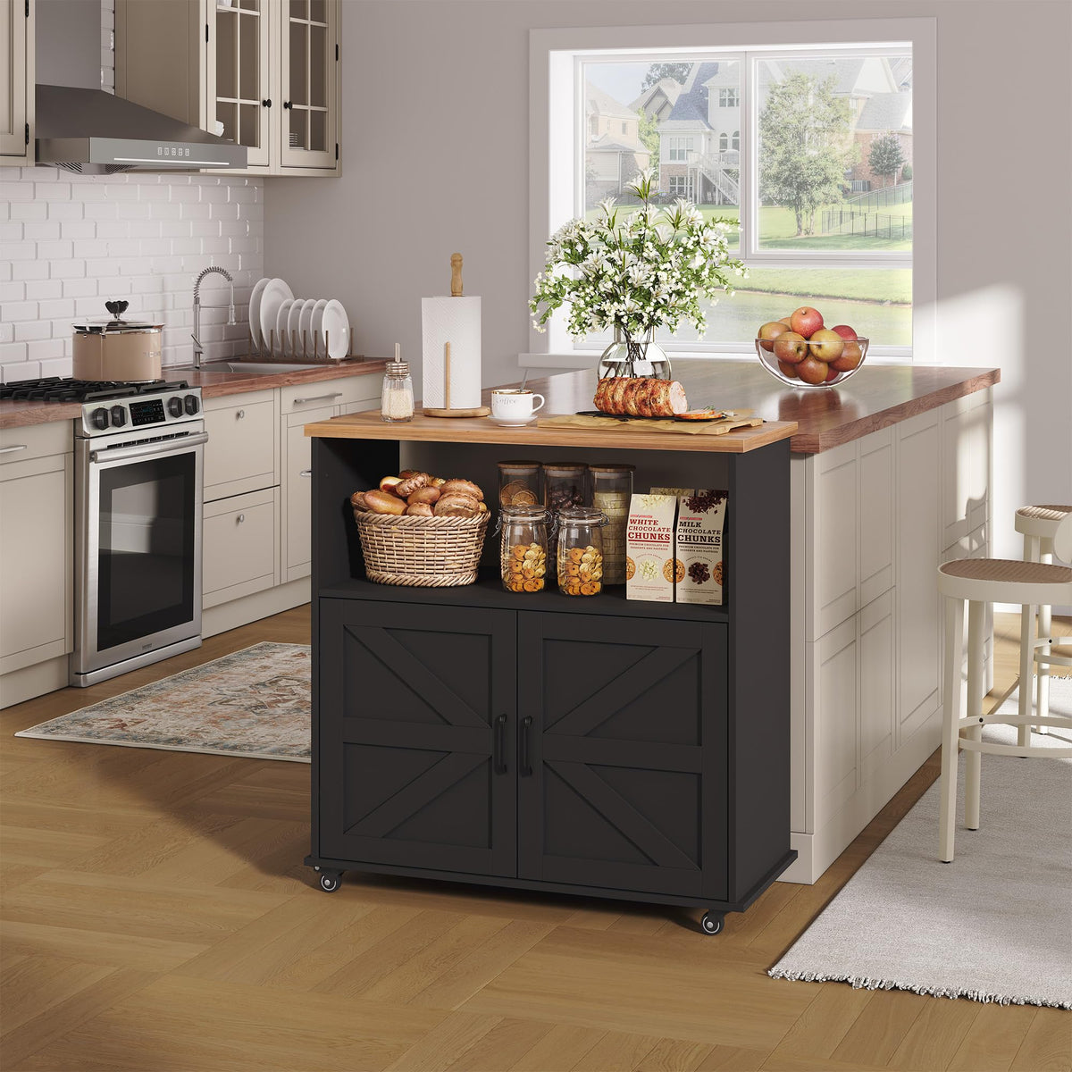 OUTLANE Kitchen Island with Drop Leaf, Rolling Storage Cart on Wheels