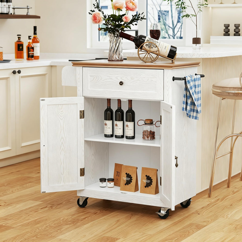 HLR 26'' Small Kitchen Island, Vintage Wood Kitchen Cart on Wheels, Blue