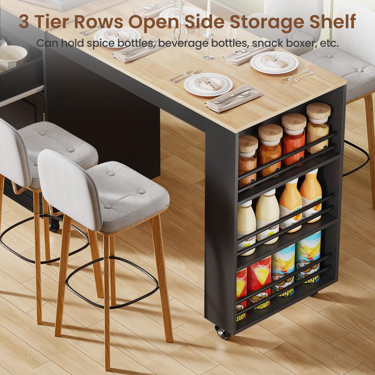 Expandable Kitchen Island with Storage Drawer and Wheels, White