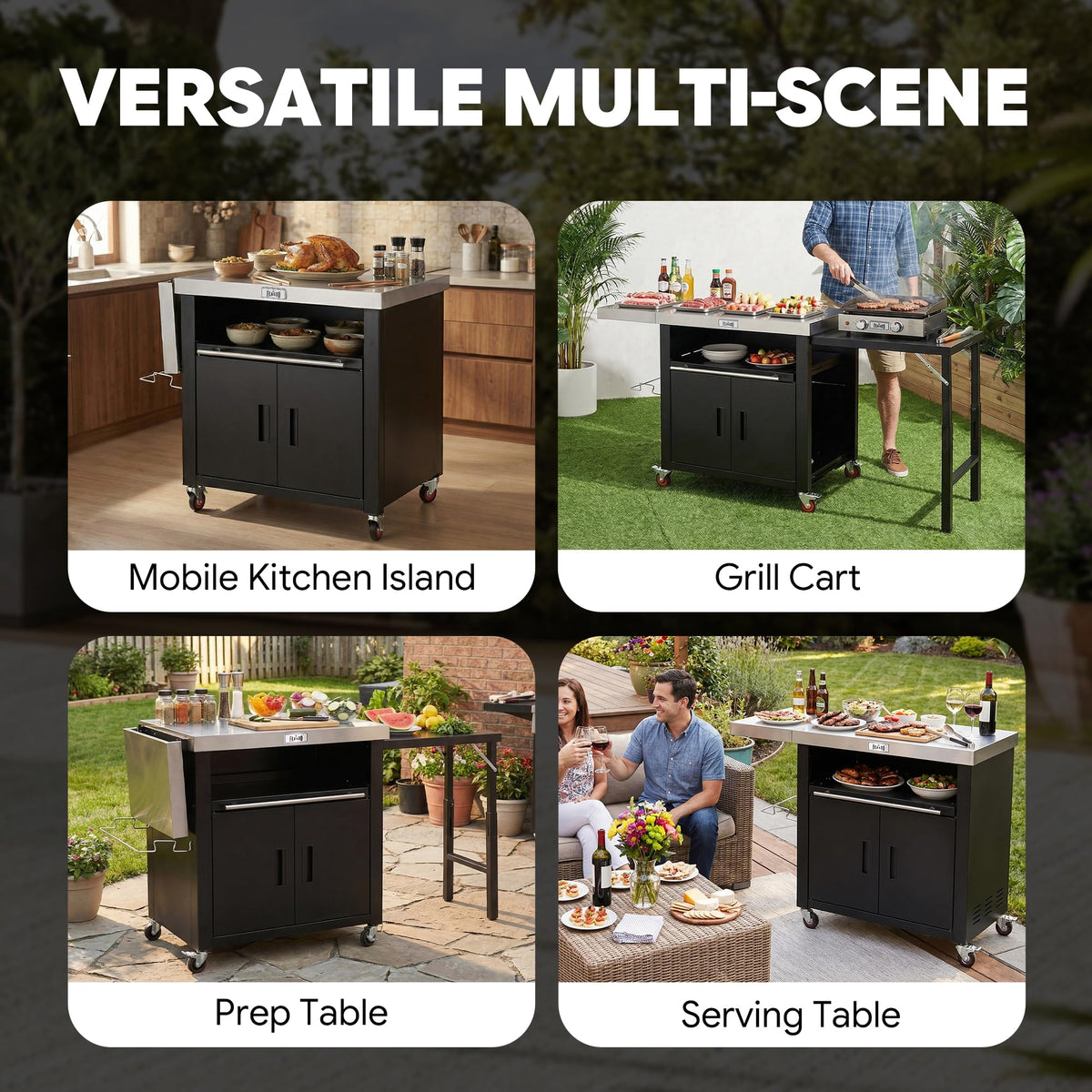 Feasto 3-Tier Outdoor Grill Cart, 26.6" x 16.1" Rolling Pizza Oven Table