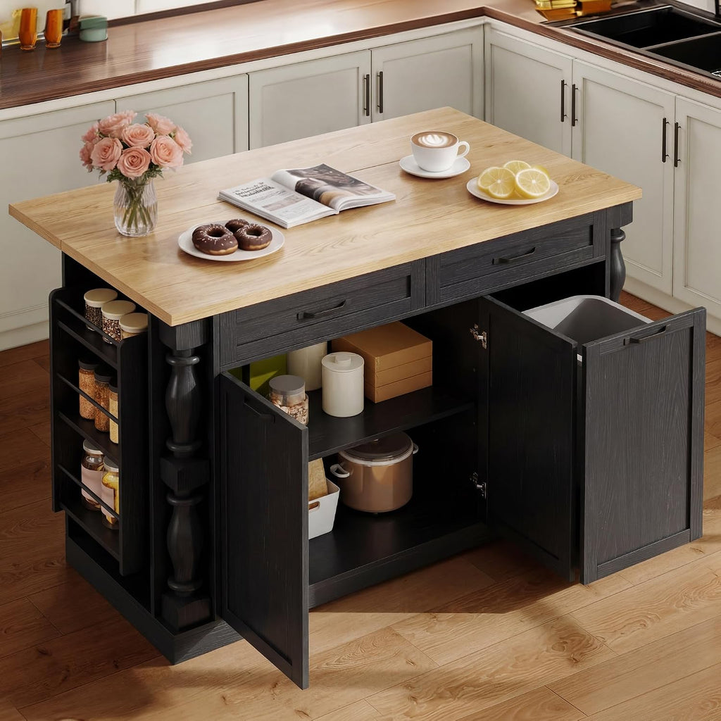 Island Table for Kitchen,48" Rolling Kitchen Island with Drop Leaf