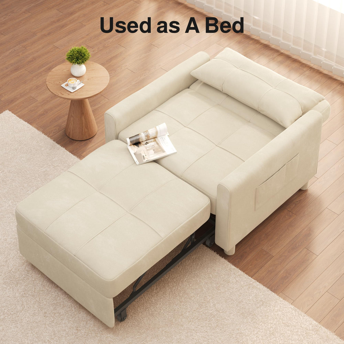 Ahomly Convertible Sofa Chair Bed, 3-in-1 Linen Pull Out Chair, Dark Gray