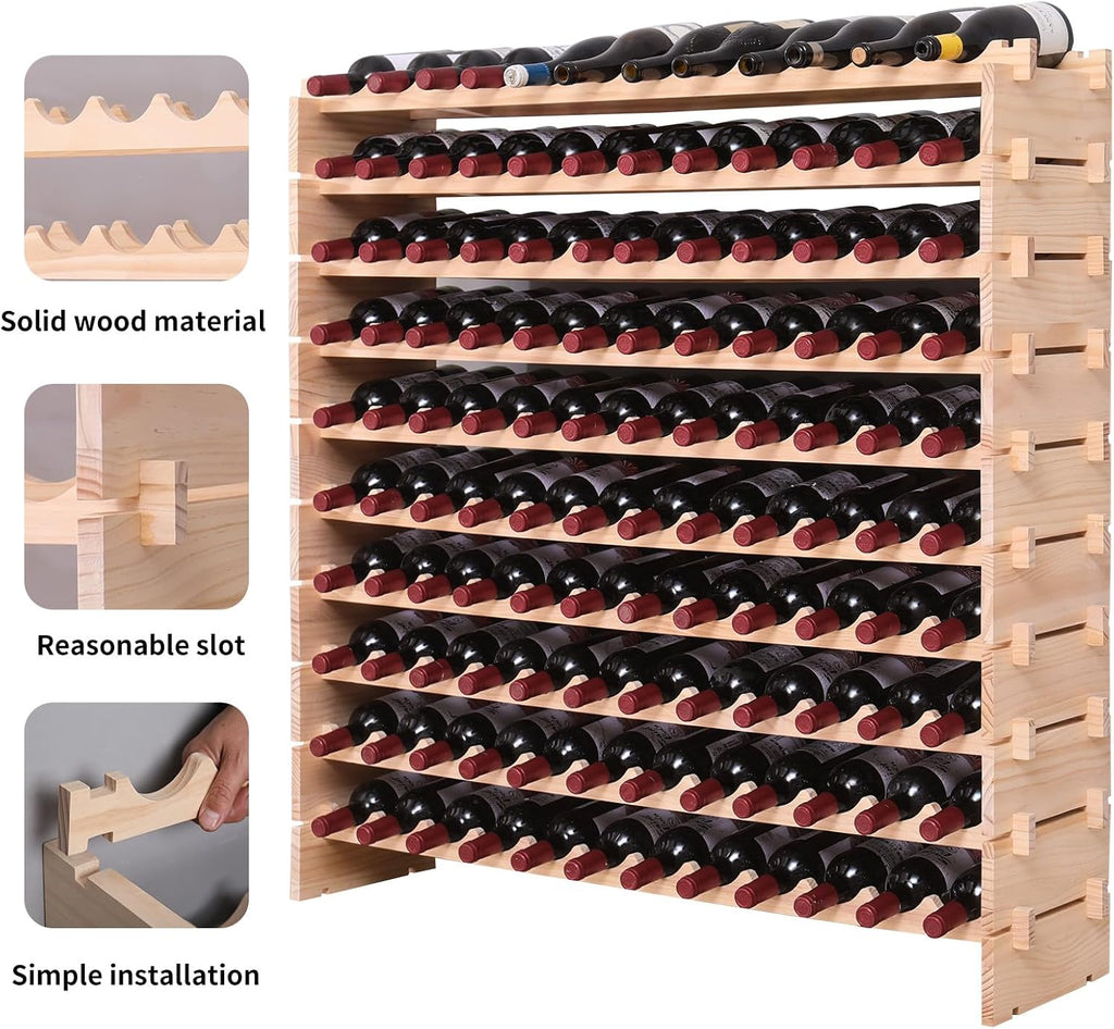 Wine Rack freestanding Floor Cabinet 144bottle Wood Stackable Storage Modular Wine Holder Display Shelves ï»¿