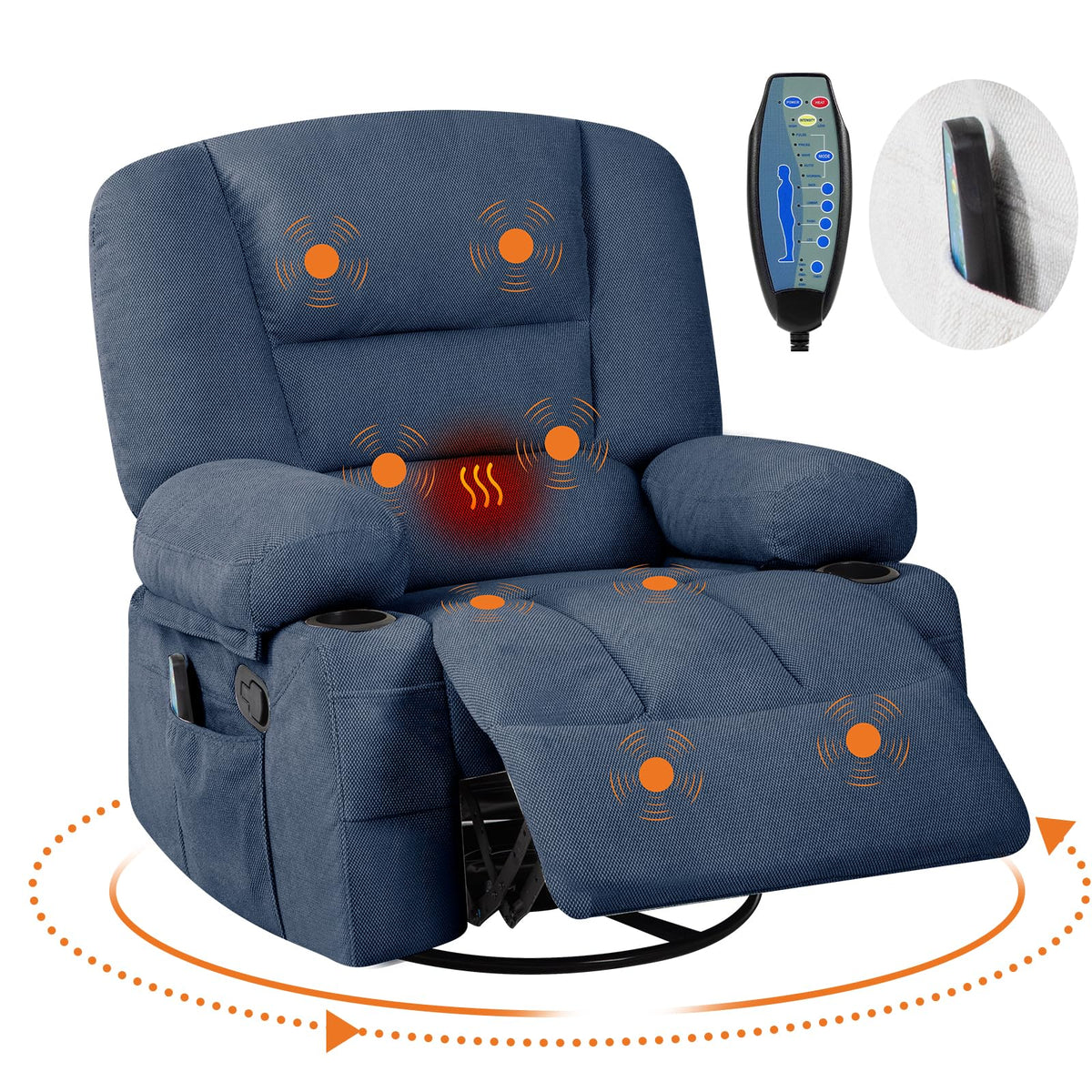 Garvee Oversized Recliner Chair,Extra Wide 360Â° Swivel Rocker Massage Heat