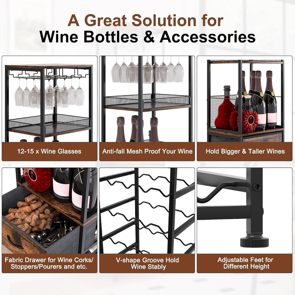 7-Tier Wine Rack Freestanding Floor Liquor Cabinet Bar for Home