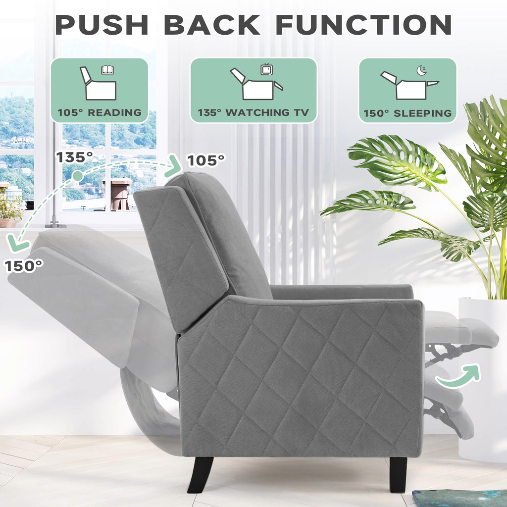 AVAWING Push Back Recliner Chair, Grey Wingback Accent Armchair Set of 2