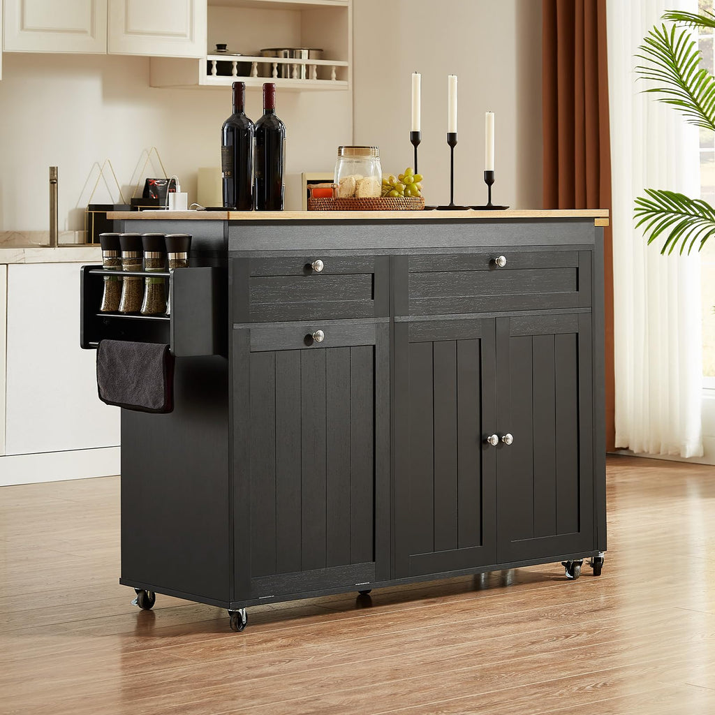 Kitchen Islands with Extendable Dining Table, Mobile Storage Islands, White