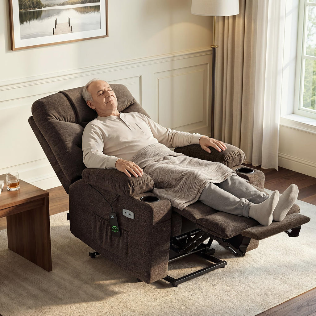 MCombo Power Lift Recliner for Elderly, Fabric 7287 (Light Grey, Medium)
