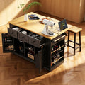 53" Large Kitchen Island with Drop Leaf & Power Outlet, Rolling Kitchen Cart on 5 Wheels with Internal Door Storage Rack, 5 Open Side Racks, 3 Drawers, 2 Doors for Kitchen Dining Room